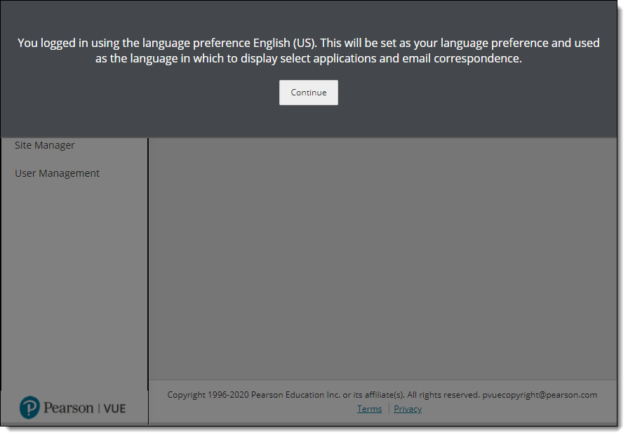 Verify you are setting your language preference by clicking Continue.